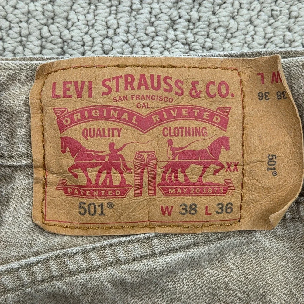 Levis 501 Button Fly White Oak Cone Denim Jeans Tan Mens 38x36 USA